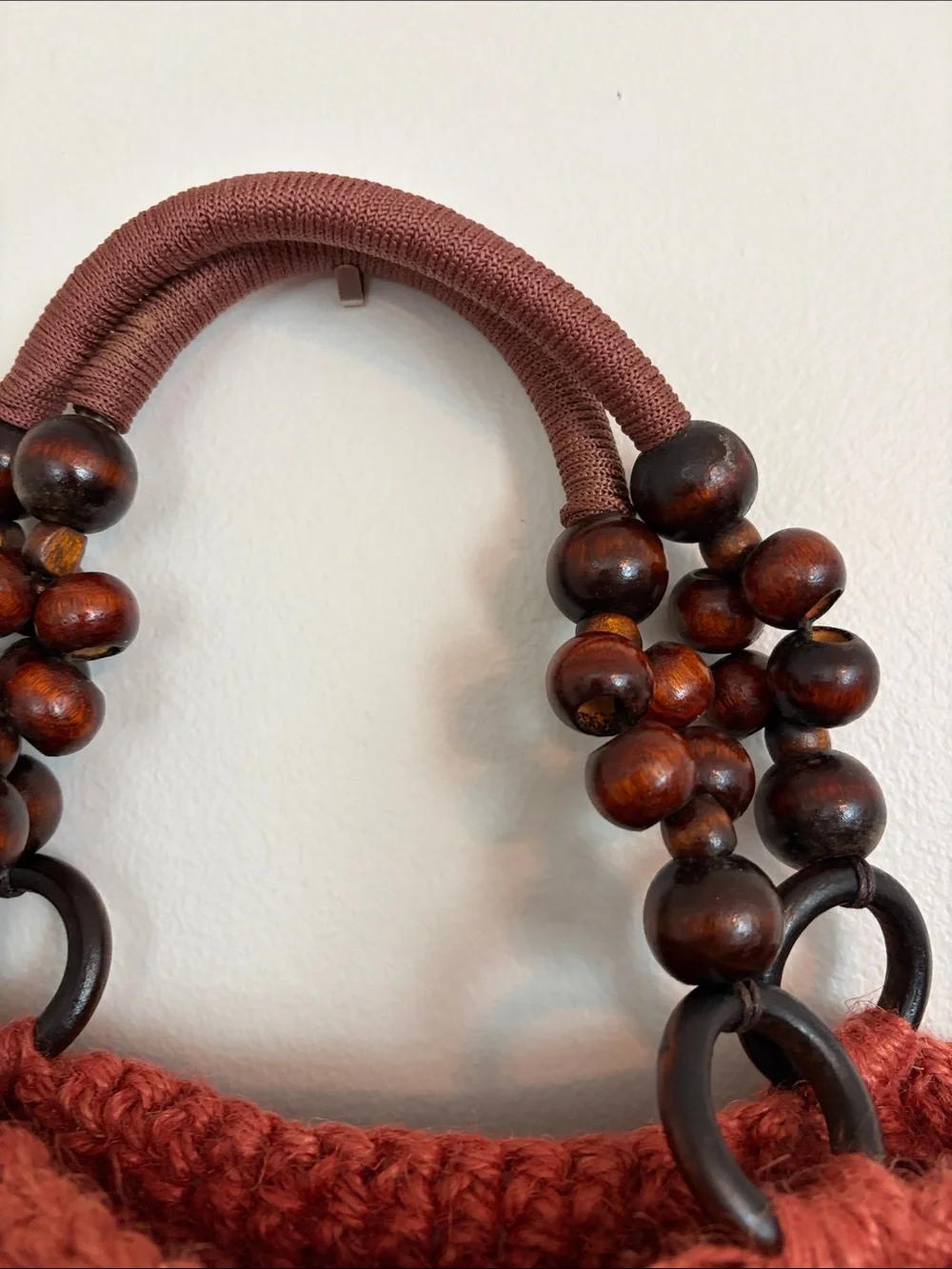 Woven Bead-Handle Tote Bag in rust color - Picture 2 of 3